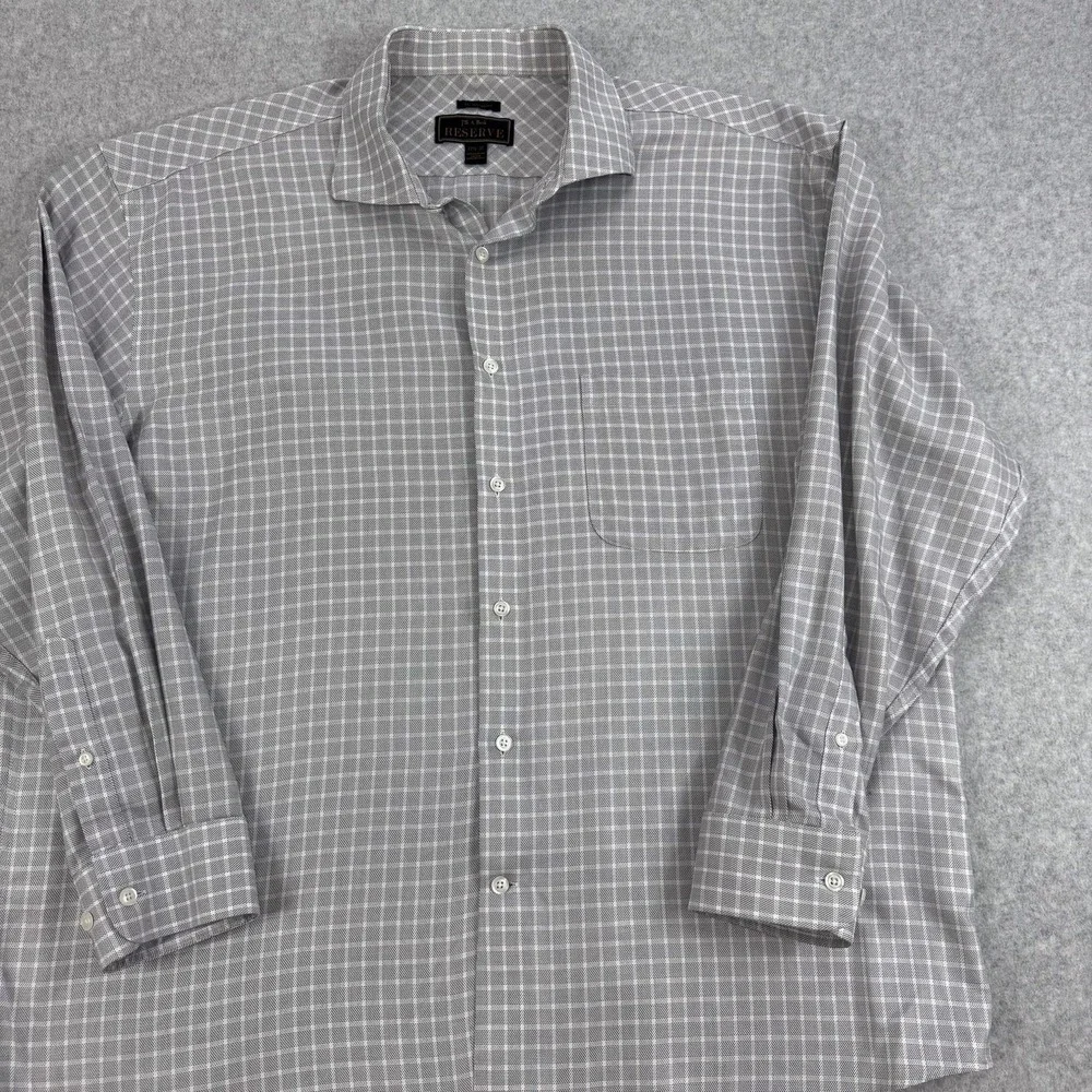 Jos‎ A Bank Reserve Dress Shirt Mens 17.5 35 Gray Check Office Business Casual